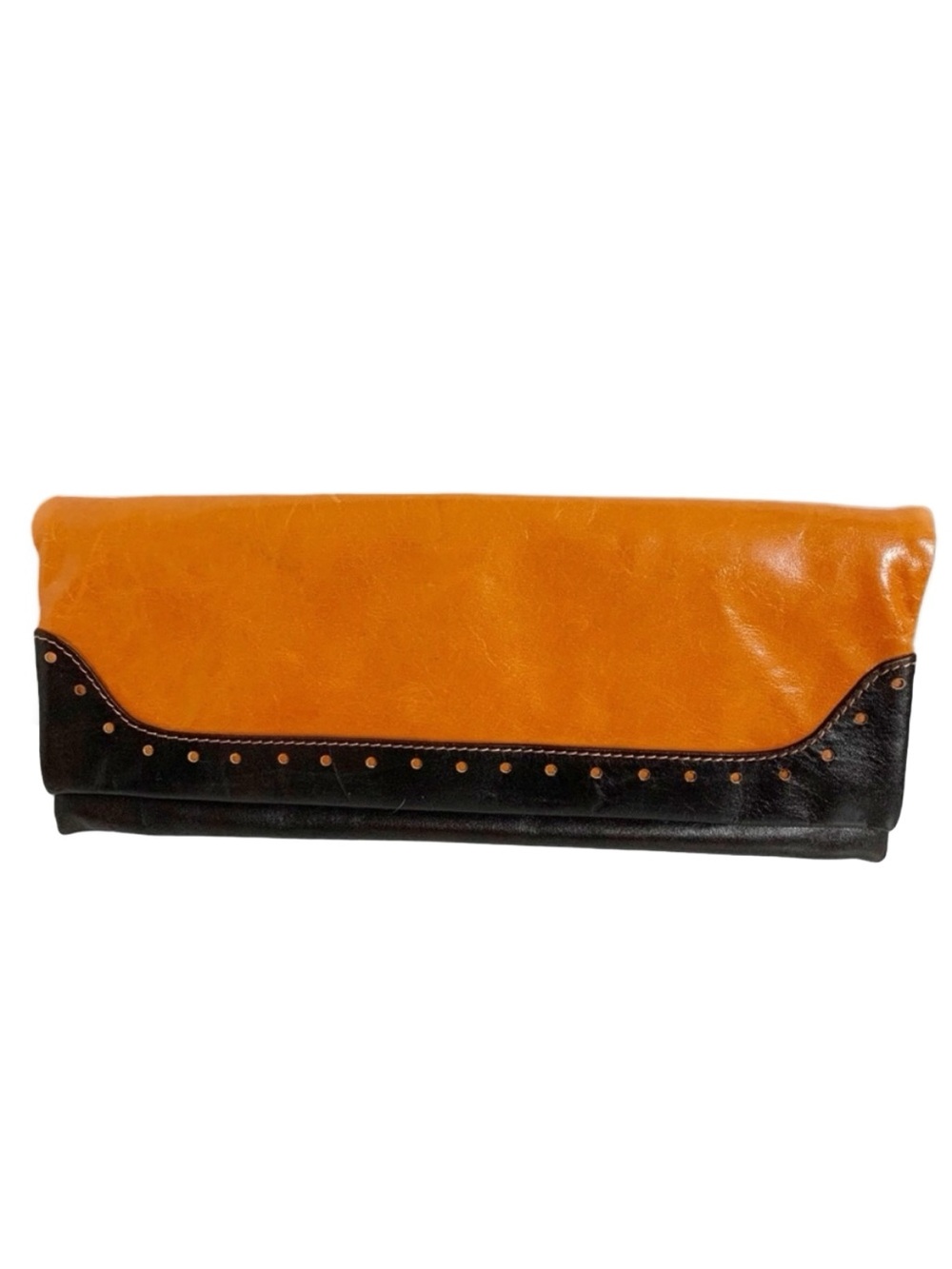 Vintage Unbranded Leather Clutch Wallet Circle Cutouts Contrasting Stitching